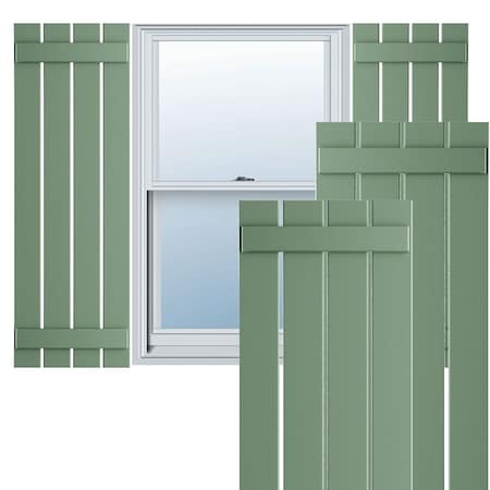 True Fit PVC, Four Board Spaced Board-n-Batten Shutters, Track Green , 23W X 44H